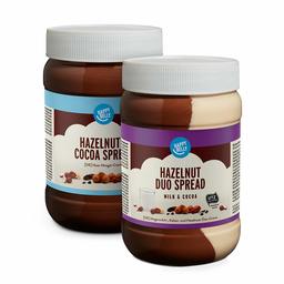 Marca Amazon - Happy Belly - Surtido de cremas para untar (Duo de leche, cacao y avellanas, Cacao y avellanas), 2 x 800g