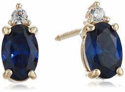 18K Yellow Gold Plated Sterling Silver Created Blue Sapphire Stud Earrings