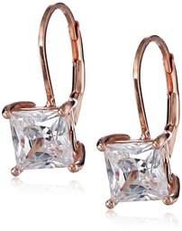 Rose-Gold Plated Sterling Silver Princess Cut Leverback Earrings made with Swarovski Zirconia (5 cttw)