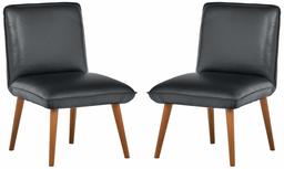 Rivet Wide Cushion Mid-Century Modern Top-Grain Leather Set of 2 Accent Dining Room Kitchen Chairs, 26.8