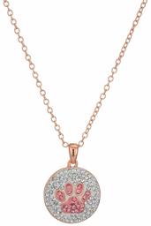 Amazon Collection Rose Gold-Plated Pink Crystal Paw Disc Pendant Necklace, 18