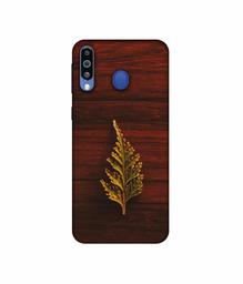 Amazon Brand - Solimo Designer Leaf on Wood 3D Printed Hard Back Case Mobile Cover for Samsung Galaxy M21