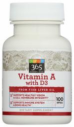 365 Everyday Value, Vitamin A with D3, 100 ct