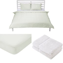 Pinzon Bedding and Bath Towels Bundle, Double - Green/White