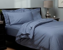 Pinzon 440-Thread-Count 100% Cotton Damask Stripe Full/Queen Duvet Set, Federal Blue