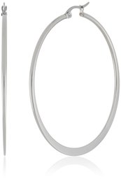 Amazon CollectionStainless Steel 50mm Flat Accent, Top Click Closure Hoop Earrings