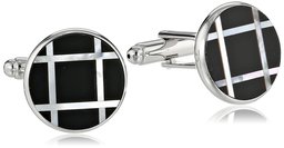 Men's Stainless Steel Black Shell Round Cuff Links