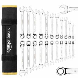 AmazonBasics Ratcheting Wrench Set - Metric and SAE, 22-Piece