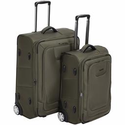 AmazonBasics - Trolley da viaggio espandibile, morbido, con chiusura TSA e rotelle, oliva, Set da 2 pezzi