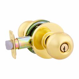 AmazonCommercial Grade 2 Entry Door Knob Handle with Cylindrical Lockset, Polished Brass Finish, 2-Pack