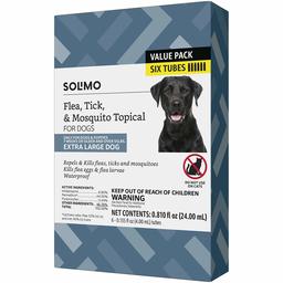 Amazon Brand - Solimo Flea, Tick & Mosquito Topical, for XLarge Dogs (over 55 pounds), 6 Count