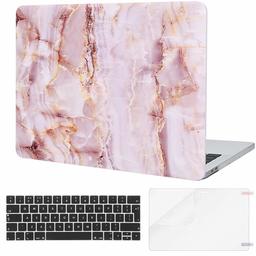 Eono Coque Compatible avec MacBook Pro 13 Pouces A2159/A1989/A1706/A1708 2019-2016 avec/sans Touch Bar, Plastique Coque Rigide&Protection Clavier&Protecteur d'écran, Marbre Rose