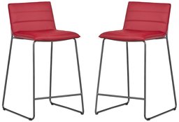 Amazon Brand – Rivet Julian Minimalist Modern Tufted Dining Room Counter Height Bar Stools, Set of 2, 34.3 Inch Height, Synthetic Leather, Red