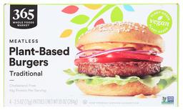 365 by Whole Foods Market, Frozen Meatless Plant-Based Burgers, Traditional (4 - 2.5 oz Patties), 10 Ounce