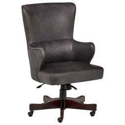 Amazon Brand – Stone & Beam Benton Leather Swivel Office Chair with Wheels, 28.4