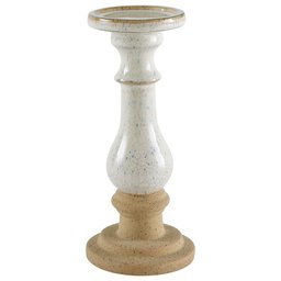 Amazon Brand – Stone & Beam Rustic Farmhouse Stoneware Pillar Candle Decor Holder - 11 Inch, White and Clay