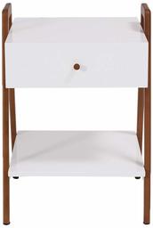 Amazon Brand - Rivet 1-Drawer 1-Shelf End/Side Table, 43 x 40 x 62 cm, White Lacquered MDF/Solid Beech Wood