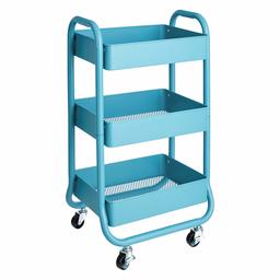 AmazonBasics 3-Tier Metal Rolling Storage Cart and Organizer, Turquoise