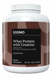 Amazon Brand - Solimo Whey Protein Powder with Creatine, Chocolate, 5 Pound Value Size (44 Servings)