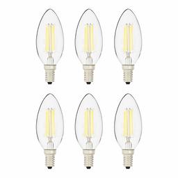 AmazonBasics 40 Watt Equivalent, All Glass, Dimmable, B11 LED Light Bulb | Daylight, 6-Pack