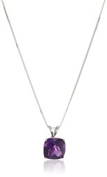 14k White Gold Cushion Checkerboard Cut Amethyst Pendant Necklace (8mm), 18