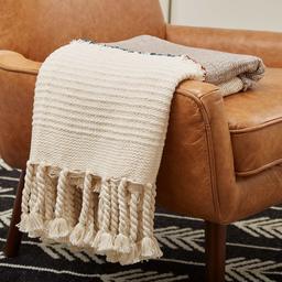 Rivet Modern Global-Inspired Textured Tassel Throw Blanket