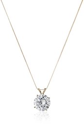 14k Yellow Gold 9mm Round Cubic Zirconia Solitaire Pendant Necklace (2.75 carat, Diamond Equivalent), 18