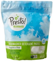 Amazon Brand - Presto! 78% Biobased Dishwasher Detergent Packs, 45 count, Fragrance Free