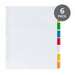 AmazonBasics 8-Tabs papieren tabbladen, insteekbare, meerkleurige plastic tabs, 6 sets