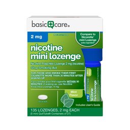 Amazon Basic Care Mini Nicotine Polacrilex Lozenge, 2 mg (nicotine), Stop Smoking Aid, Mint Flavor; quit smoking with mint nicotine lozenge, 135 Count