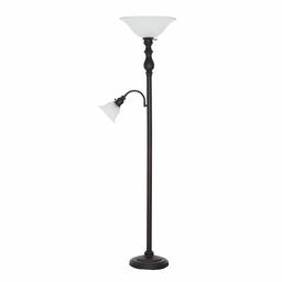 Amazon Brand – Ravenna Home Torchiere Standing Floor Lamp with Reading Light and LED Light Bulbs - 69.75 Inches, Dark Bronze with Frosted Glass Shade