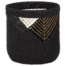 Amazon Brand – Rivet Modern Woven Seagrass Storage Organizer Basket - 16 Inch, Black & Gold