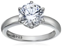 Platinum-Plated Sterling Silver Solitaire Ring set with Round Swarovski Zirconia (2 cttw), Size 5