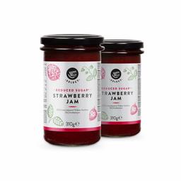 Amazon Brand - Happy Belly Select Reduced Sugar Strawberry Jam 70%, 310g x 2