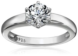 Platinum-Plated Sterling Silver Solitaire Ring set with Round Swarovski Zirconia (1 cttw), Size 5