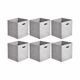 AmazonBasics Collapsible Fabric Storage Cubes with Oval Grommets - 6-Pack, Light Grey