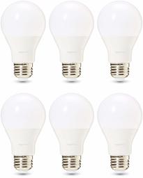 AmazonBasics Bombilla de luz LED de grado comercial | equivalente a 60-W, A19, blanco suave, regulable, paquete de 6