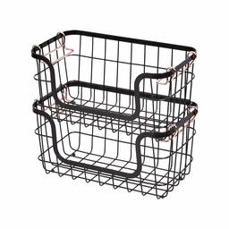 AmazonBasics Stackable Metal Storage Baskets for Kitchen or Bathroom