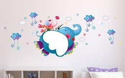 Amazon Brand - Solimo Wall Sticker for Kids' Room (Elephant Cloud, Ideal Size on Wall, 132 cm X 50 cm)