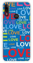 Amazon Brand - Solimo Designer Multicolor Typography Love Blue Pattern Design Printed Soft Back Case Mobile Cover for Motorola Moto E6s / Motorola Moto E6 Plus