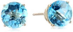 10k Yellow Gold Round Checkerboard Cut London Blue Topaz Stud Earrings (6mm)