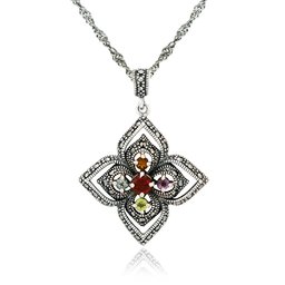 An AJC Collection (An AJC Collection) Sterling Silver Marcasite & marutikara-jemusuto-n Flower Motif Pendant