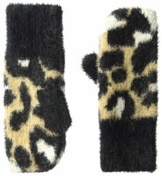 Amazon Brand - Daily Ritual Women's Animal Print Fuzzy Knit Scarf, Beanie, and Mittens Set, Animal Print Mittens, One Size