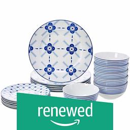 (Renewed) AmazonBasics 18-Piece Dinnerware Set - Cottage, Service for 6