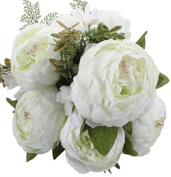 UMI. Essentials Vintage Artificial Peony Silk Flowers Bouquet Home Wedding Decoration (White)