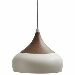 Stone & Beam Modern Sleek Walnut Finish Pendant Fixture With Light Bulb - 9.5 x 9.5 x 8 Inches, 81 Inch Cord, Matte White