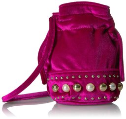 Amazon Brand - The Fix Kirby Mini Studded Velvet Bucket Crossbody Bag, Fuchsia