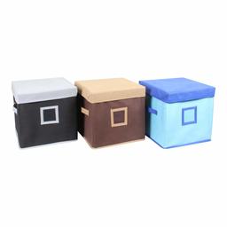 Amazon Brand - Solimo Fabric Storage Box with Lid, Large, Set of 3, Multicolor