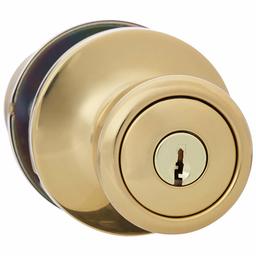 AmazonBasics Exterior Door Knob With Lock, Bell, Polished Brass