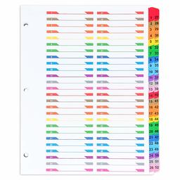 Amazonbasics 52-Tab Paper Binder Divider,Numbered, Multi-Color, 1 Set